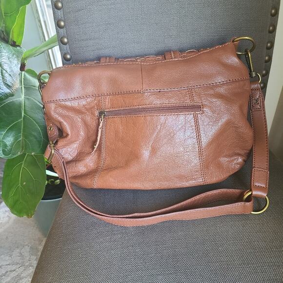 The Sak Brown Basketweave‎ Large Crossbody Purse BAG Gold Studded LEATHER Hobo - Picture 9 of 11